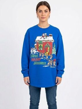 Vintage Ugly Christmas Sweater Santa Long Sweatshirt Nightgown Kitschy Nostalgic